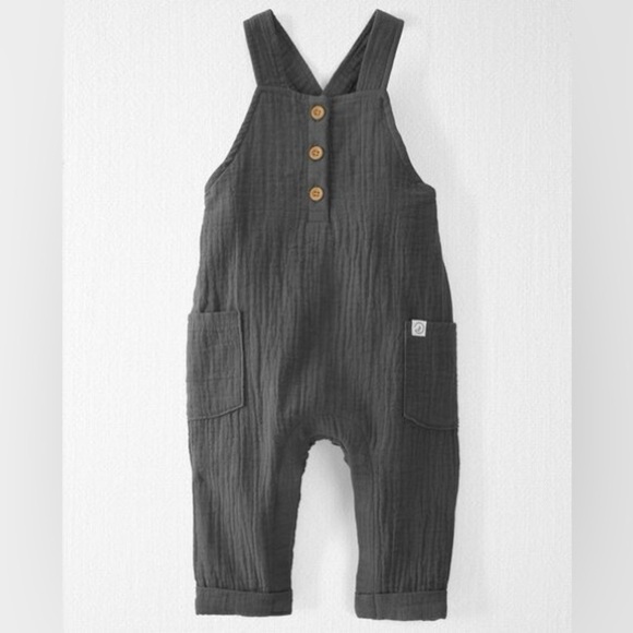 Little Planet Carters Baby Organic Cotton Gauze Overalls in Dark Gray 18m - Picture 1 of 8